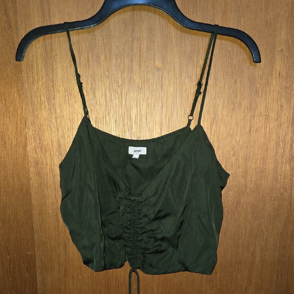Aerie Dark Green Ruched Crop Top